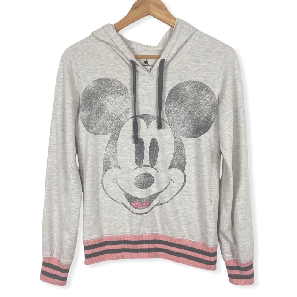 Disney Mickey Mouse Pullover Hoodie Gray Pink XS